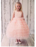 A-line Tulle Ankle Length Ruffle Flower Girl Dress With Beaded Sash